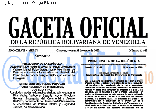 Gaceta Oficial 41812 del 31 Enero 2020