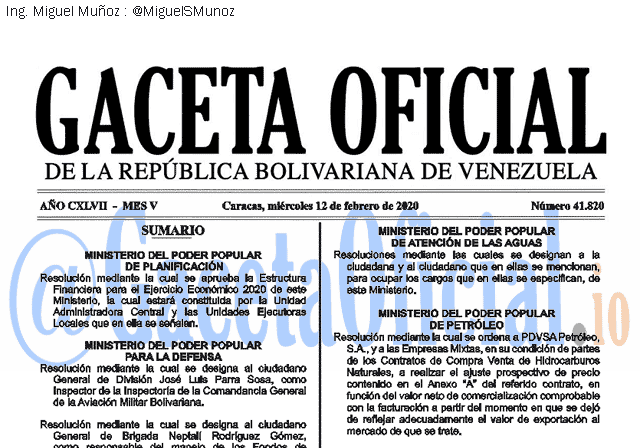 Gaceta Oficial 41820 del 12 febrero 2020