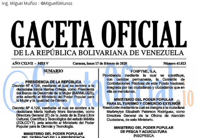 Gaceta Oficial 41823 del 17 febrero 2020 Gaceta Oficial 41823 del 17 febrero 2020