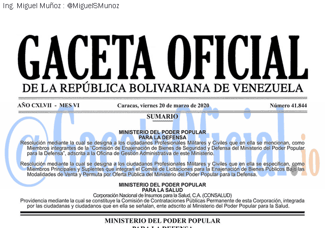 Gaceta Oficial 41844 del 20 abril 2020 Gaceta Oficial 41844 del 20 abril 2020