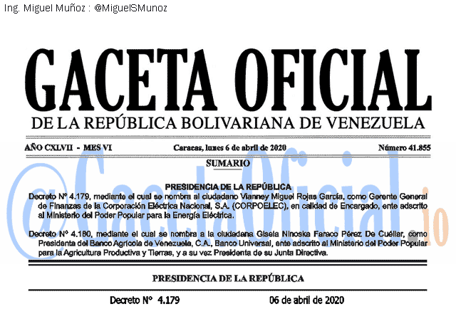 Gaceta Oficial 41855 del 6 abril 2020 Gaceta Oficial 41851 del 6 abril 2020