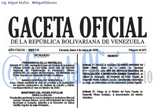 Gaceta Oficial 41871 del 4 mayo 2020 Gaceta Oficial 41871 del 4 mayo 2020