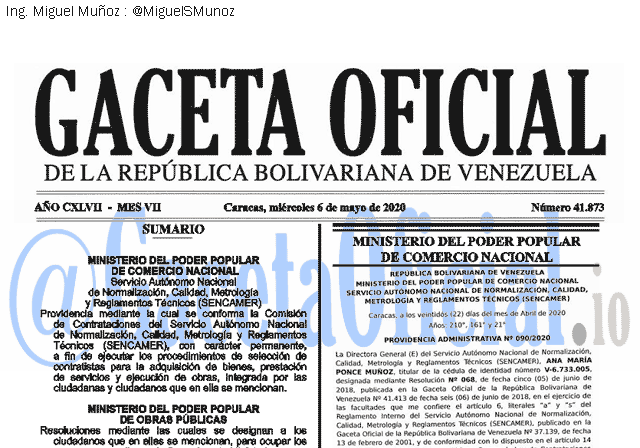 Gaceta Oficial 41873 del 6 mayo 2020 Gaceta Oficial 41873 del 6 mayo 2020