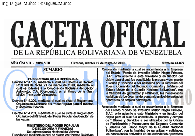 Gaceta Oficial 41877 del 12 mayo 2020 Gaceta Oficial 41877 del 12 mayo 2020