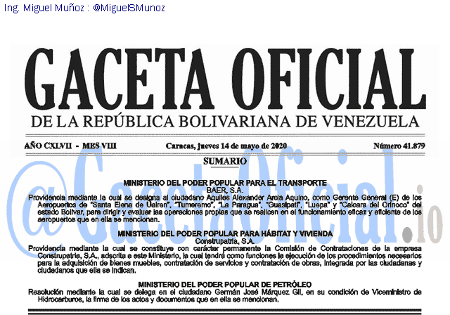 Gaceta Oficial 41879 del 14 mayo 2020 Gaceta Oficial 41879 del 14 mayo 2020