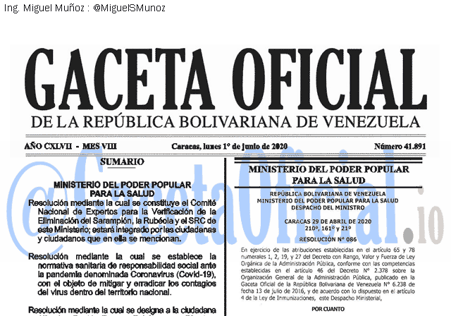 Gaceta Oficial 41891 del 1 junio 2020