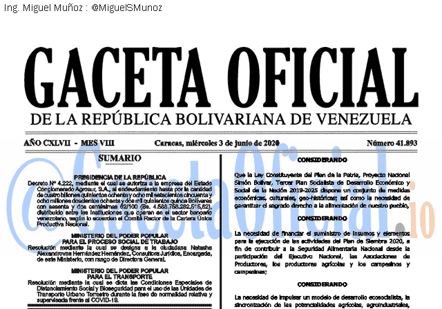 Gaceta Oficial 41893 del 3 junio 2020 Gaceta Oficial 41893 del 3 junio 2020