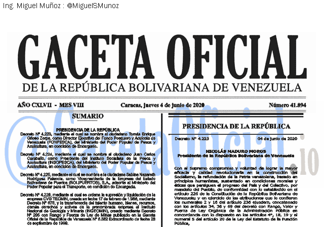 Gaceta Oficial 41894 del 4 junio 2020 Gaceta Oficial 41894 del 4 junio 2020