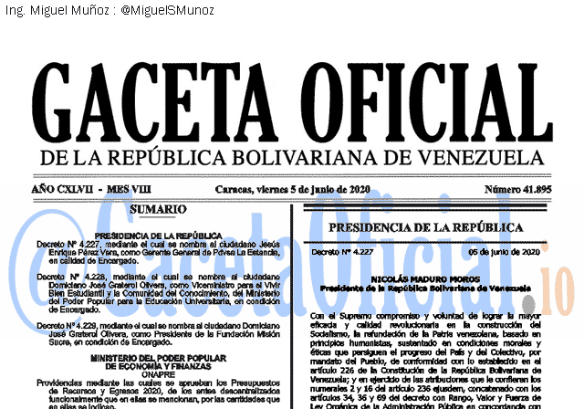 Gaceta Oficial 41895 del 5 junio 2020 Gaceta Oficial 41895 del 5 junio 2020