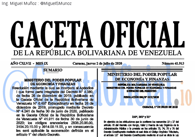 Gaceta Oficial 41913 del 2 julio 2020 Gaceta Oficial 41913 del 2 julio 2020
