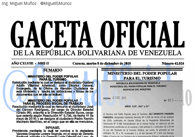Gaceta Oficial 42024 del 8 diciembre 2020 Gaceta Oficial 42024 del 8 diciembre 2020
