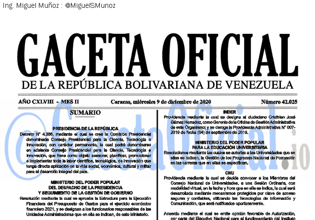 Gaceta Oficial 42025 del 9 diciembre 2020 Gaceta Oficial 42025 del 9 diciembre 2020
