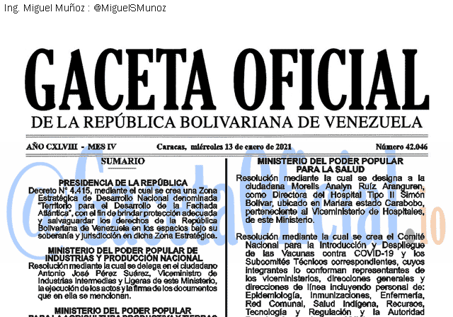 Gaceta Oficial 42046 del 13 Enero 2021 Gaceta Oficial 42046 del 13 Enero 2021