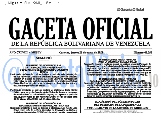 Gaceta Oficial 42052 del 21 enero 2021