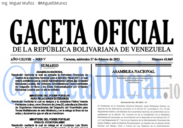 Gaceta Oficial 42069 del 17 febrero 2021 Gaceta Oficial 42069 del 17 febrero 2021