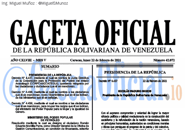 Gaceta Oficial 42072 del 22 febrero 2021 Gaceta Oficial 42072 del 22 febrero 2021
