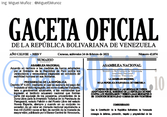 Gaceta Oficial 42074 del 24 febrero 2021 Gaceta Oficial 42074 del 24 febrero 2021