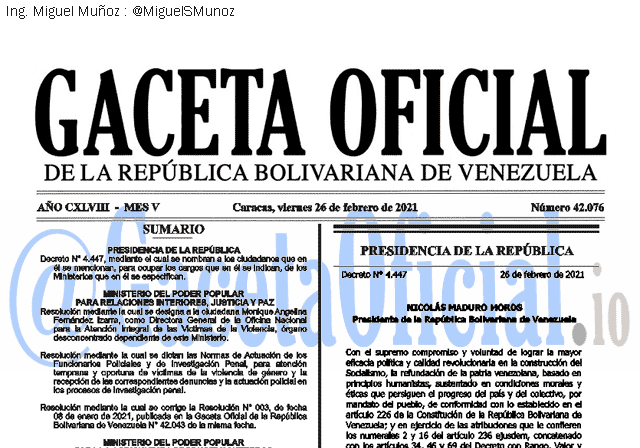 Gaceta Oficial 42076 del 26 febrero 2021 Gaceta Oficial 42076 del 26 febrero 2021