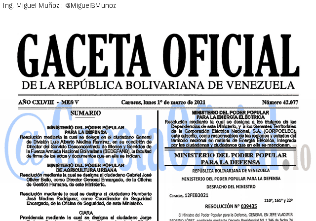 Gaceta Oficial 42077 del 1 marzo 2021 Gaceta Oficial 42077 del 1 marzo 2021