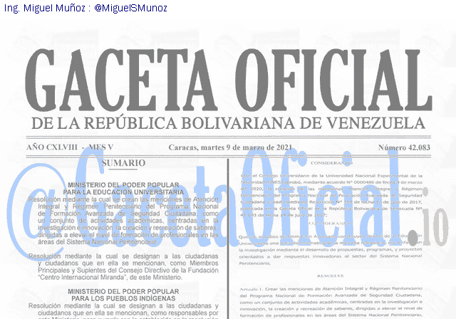 Gaceta Oficial 42083 del 9 marzo 2021 Gaceta Oficial 42083 del 9 marzo 2021