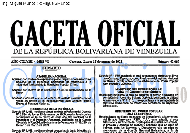 Gaceta Oficial 42087 del 15 marzo 2021 Gaceta Oficial 42087 del 15 marzo 2021