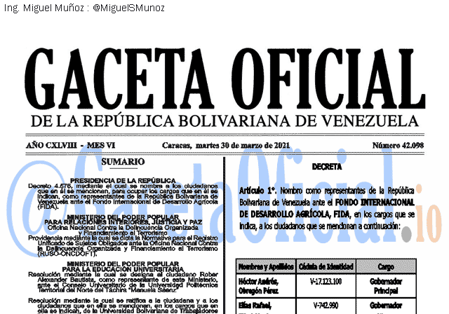 Gaceta Oficial 42098 del 30 marzo 2021