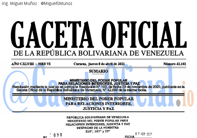 Gaceta Oficial 42102 del 8 abril 2021