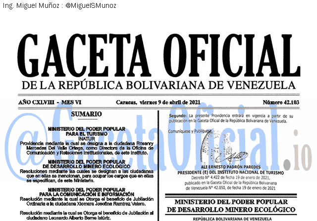 Gaceta Oficial 42103 del 9 abril 2021