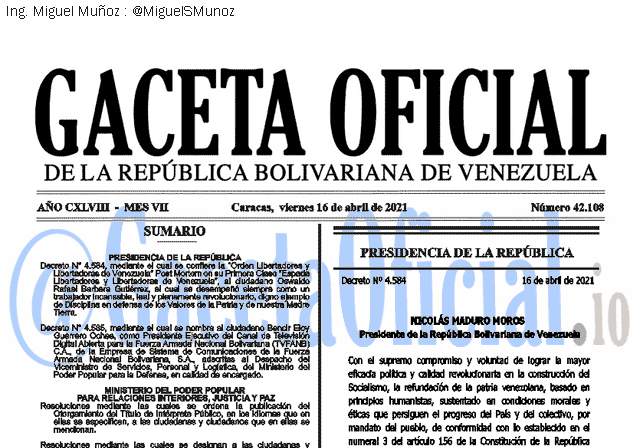 Gaceta Oficial 42108 del 16 abril 2021