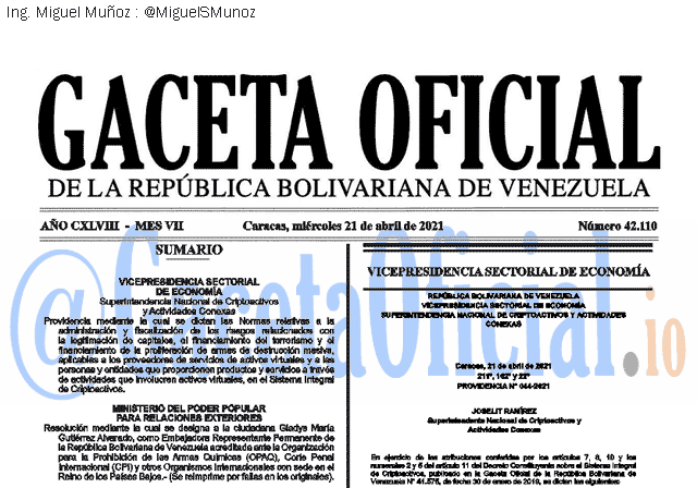 Gaceta Oficial 42110 del 21 abril 2021 Gaceta Oficial 42110 del 21 abril 2021
