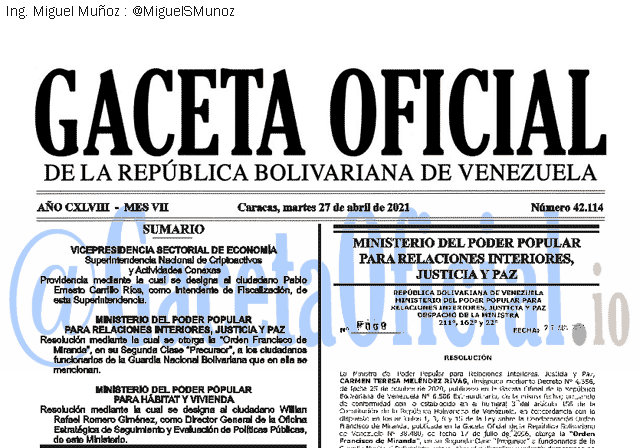 Gaceta Oficial 42114 del 27 abril 2021