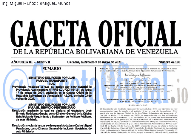Gaceta Oficial 42120 del 5 mayo 2021