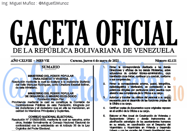 Gaceta Oficial 42121 del 6 mayo 2021 Gaceta Oficial 42121 del 6 mayo 2021
