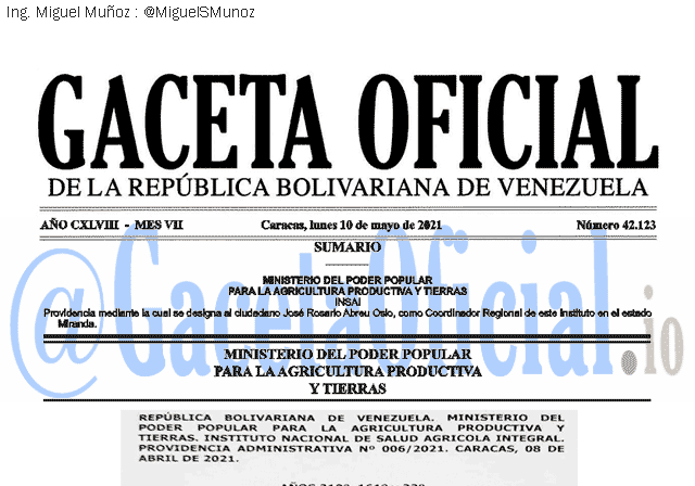 Gaceta Oficial 42123 del 10 mayo 2021