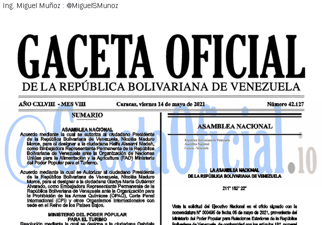 Gaceta Oficial 42127 del 14 mayo 2021