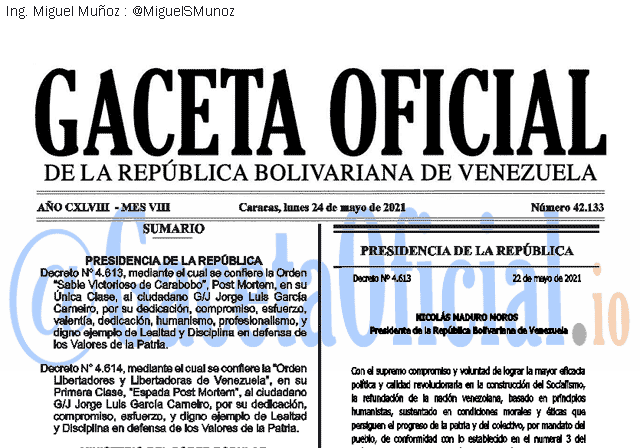 Gaceta Oficial 42133 del 24 mayo 2021 Gaceta Oficial 42133 del 24 mayo 2021