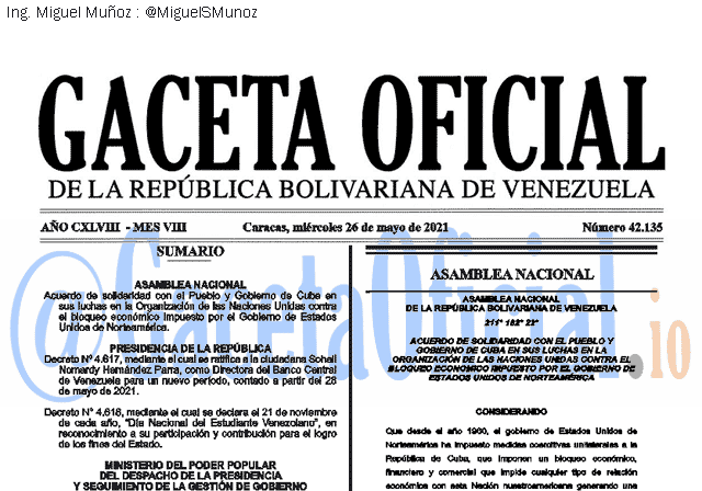 Gaceta Oficial 42135 del 26 mayo 2021 Gaceta Oficial 42135 del 26 mayo 2021