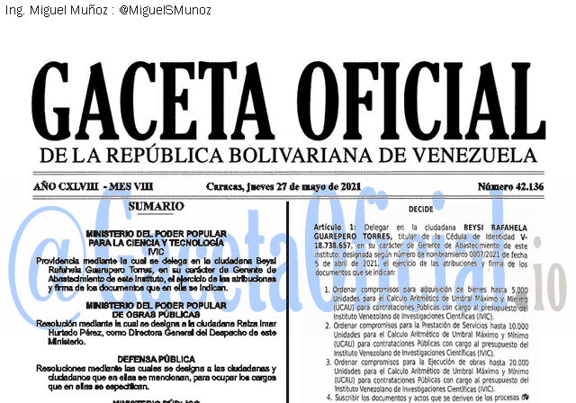 Gaceta Oficial 42136 del 26 mayo 2021 Gaceta Oficial 42136 del 27 mayo 2021