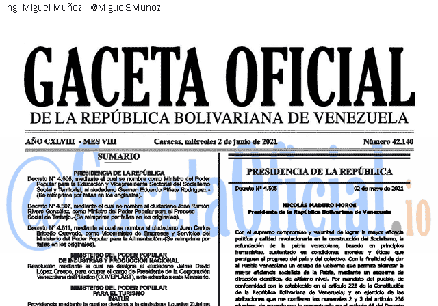 Gaceta Oficial 42140 del 2 junio 2021 Gaceta Oficial 42140 del 2 junio 2021