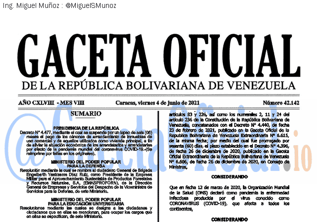 Gaceta Oficial 42142 del 4 junio 2021