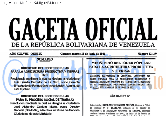 Gaceta Oficial 42149 del 15 junio 2021 Gaceta Oficial 42149 del 15 junio 2021