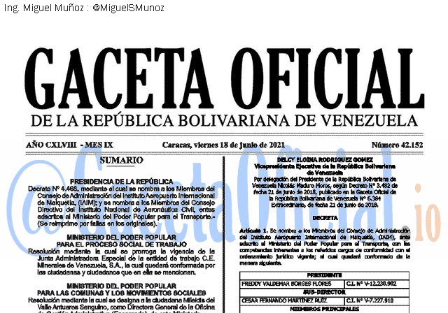 Gaceta Oficial 42152 del 18 junio 2021 Gaceta Oficial 42152 del 18 junio 2021