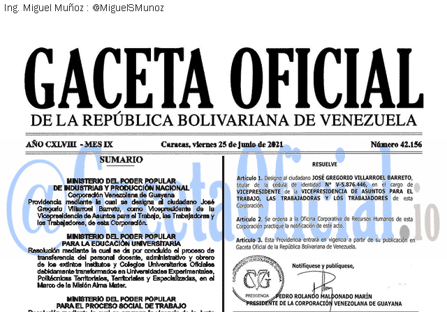 Gaceta Oficial 42156 del 25 junio 2021