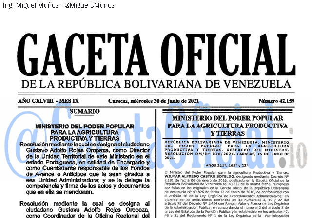 Gaceta Oficial 42159 del 30 junio 2021