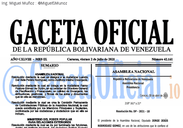 Gaceta Oficial 42161 del 02 julio 2021
