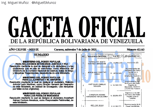Gaceta Oficial 42163 del 07 julio 2021