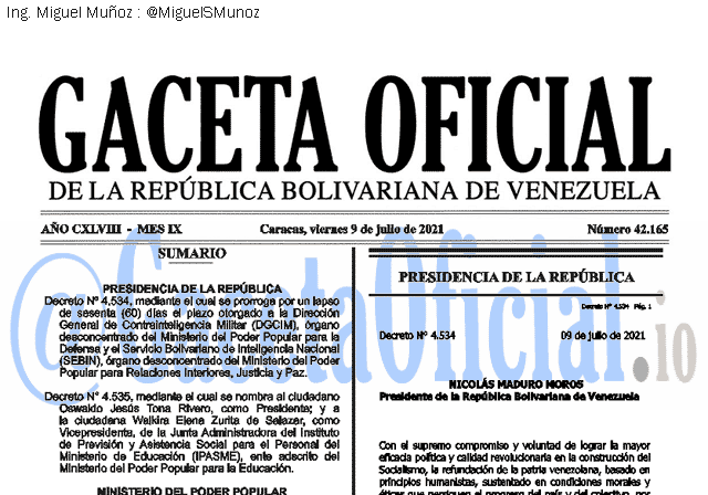 Gaceta Oficial 42165 del 09 julio 2021 Gaceta Oficial 42165 del 09 julio 2021