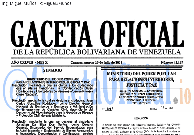 Gaceta Oficial 42167 del 13 julio 2021