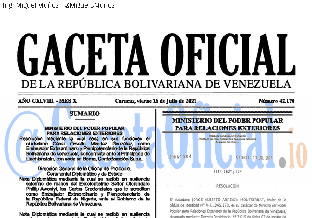 Gaceta Oficial 42170 del 16 julio 2021