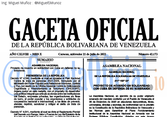 Gaceta Oficial 42173 del 21 julio 2021 Gaceta Oficial 42173 del 21 julio 2021